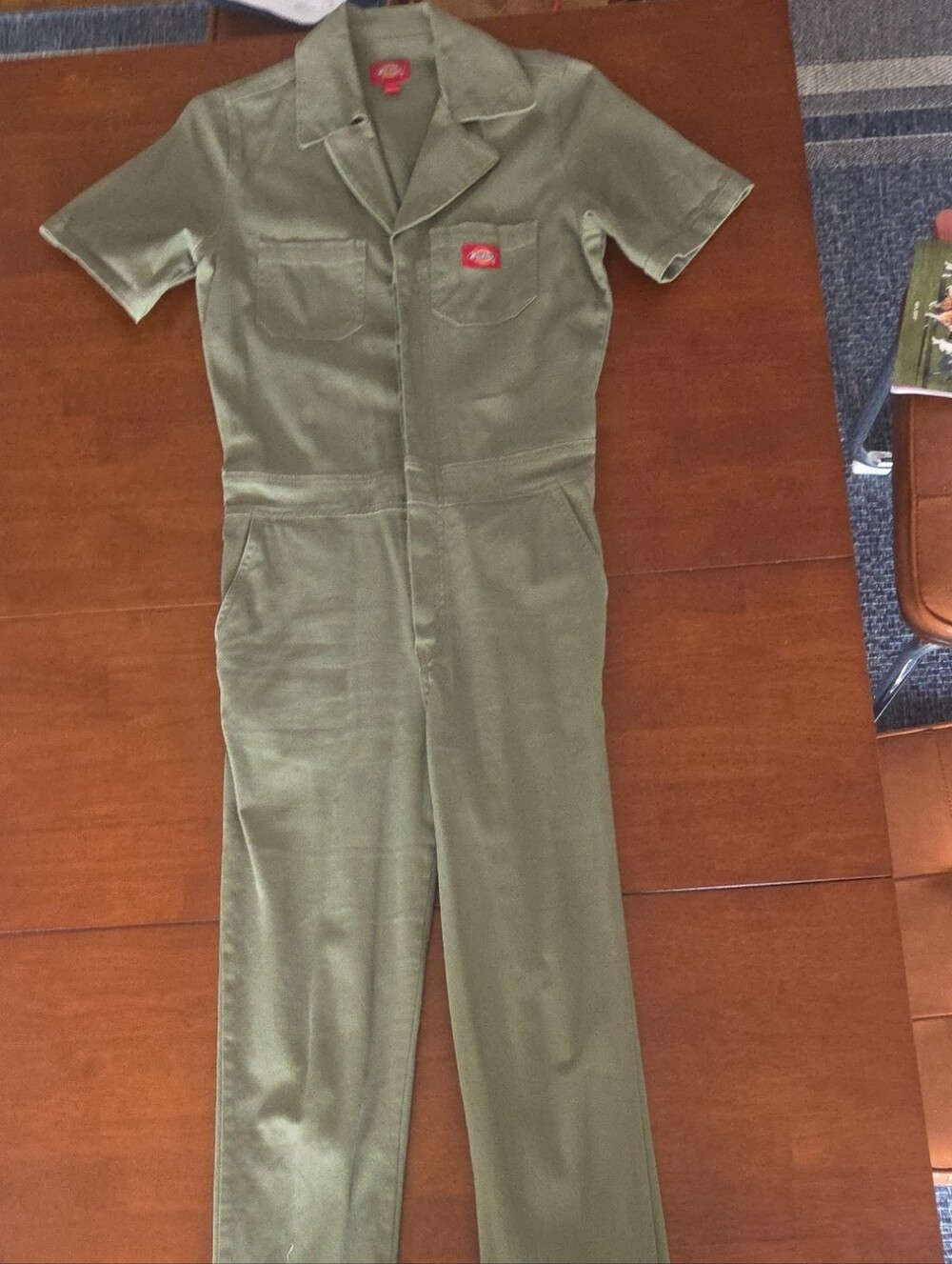 Dickies Olive Short-Sleeve Utility Jumpsuit with Chest Pockets